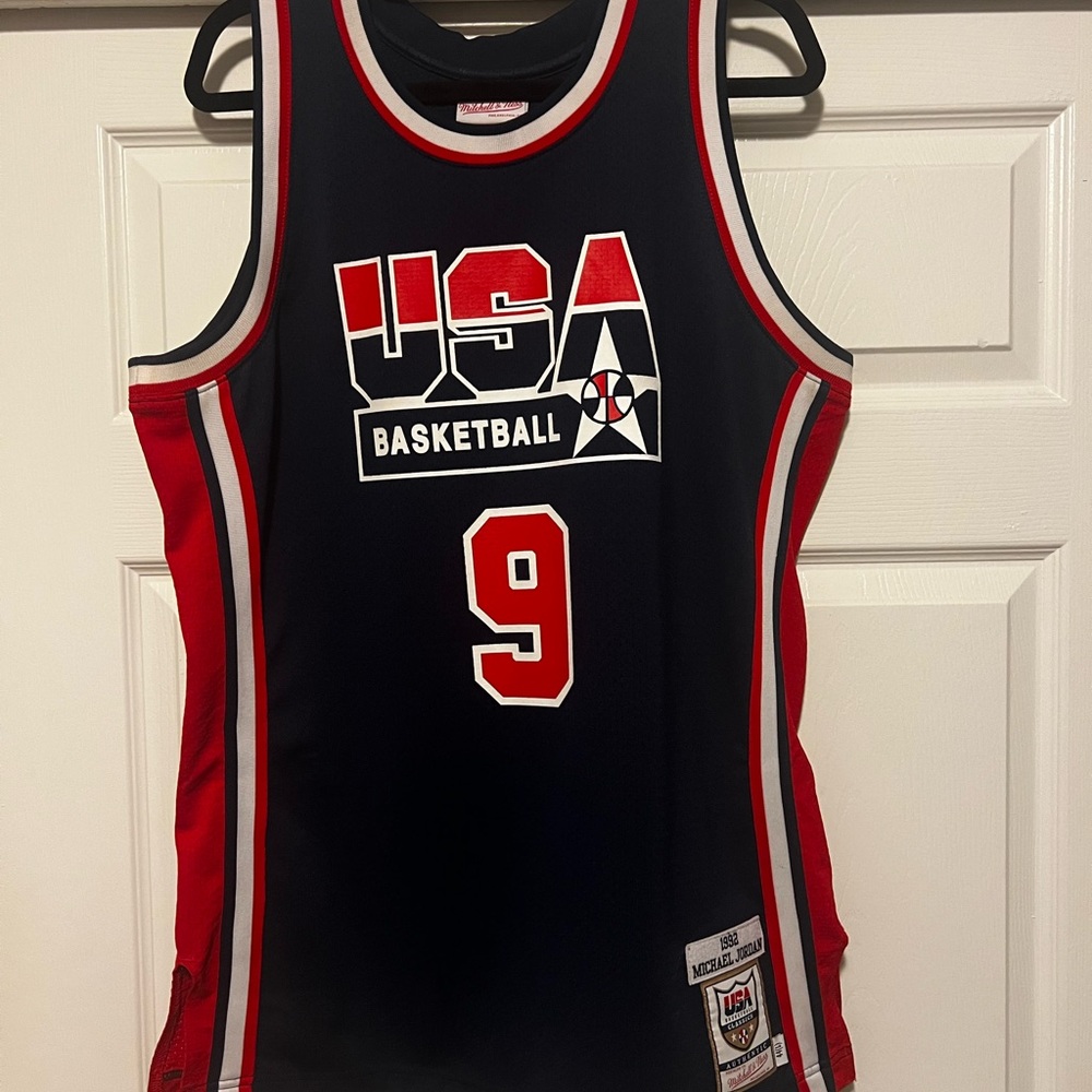 Mitchell & Ness Navy Red USA Basketball Michael Jordan Patch Jersey